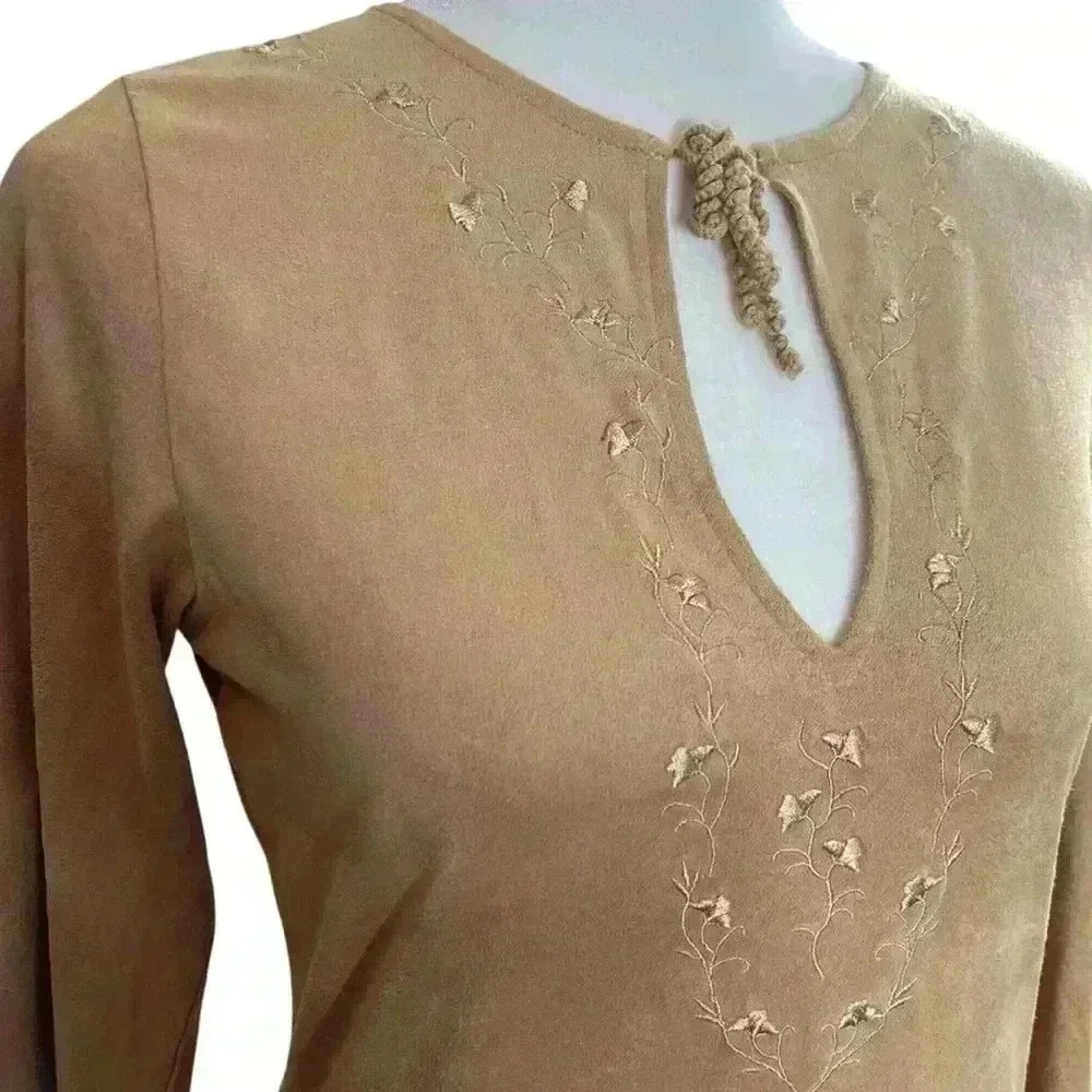 Vintage 90s Bell Sleeve Embellished Suede Top Western Stretch Vegan Suede